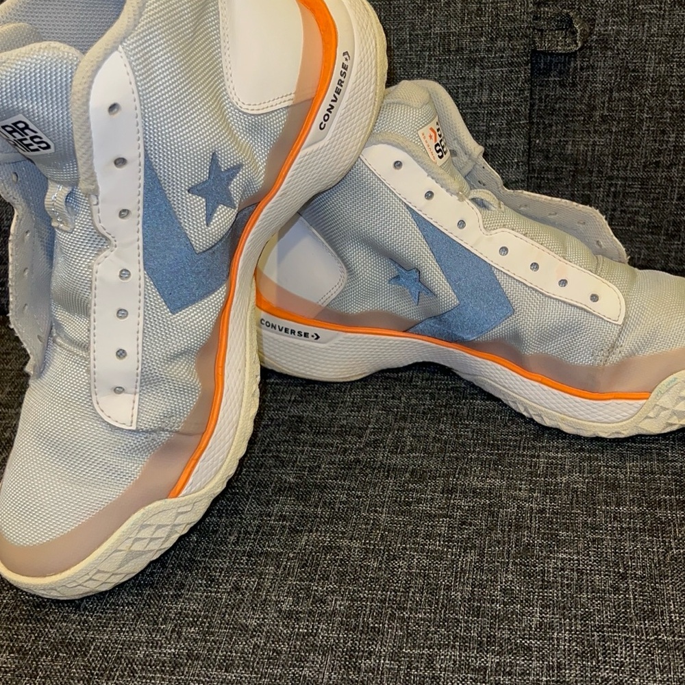 Converse Star Series BB sneakers in a white and light blue with orange accents